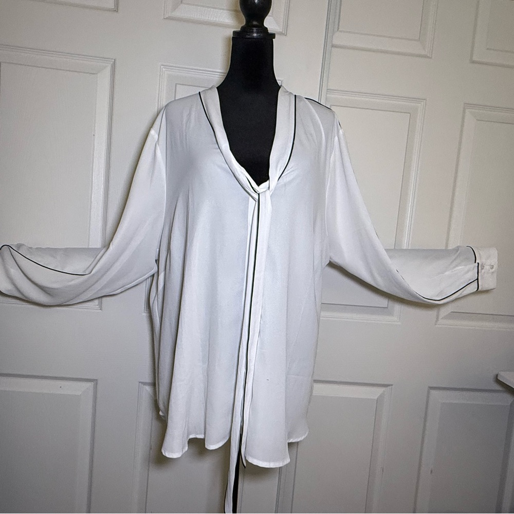 Forever 21 White Button-Down Blouse with Black Trim